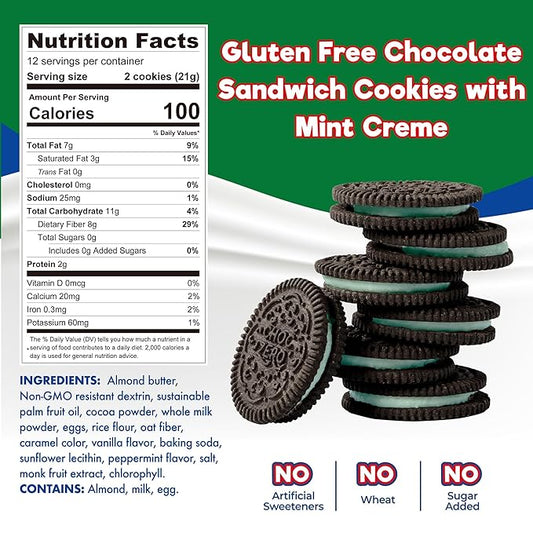 ChocZero Mint Dunkies – Mint Creme Chocolate Sandwich Cookies, Sugar Free, Keto Friendly, Low Net Carb, High Fiber, Gluten Free – 9oz Box