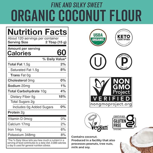 Viva Naturals Organic Coconut Flour, 4 lbs (1.81 kg) – Gluten Free Flour for Keto, Paleo & Vegan Baking, Good Source of Fiber, Low Fat, Non-GMO, Unbleached & Unrefined