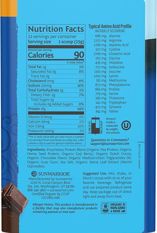 Organic Plant Based Protein Powder | Vegan Organic Protein Powder Chocolate Flavored with BCAA Amino Acids & Hemp Seed Pea Blend | Non-GMO Soy Dairy Filler & Gluten Free (Chocolate, 32 Servings)