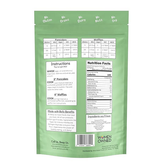 Belly Pancake Mix & Waffle Mix with Collagen Protein | High-Protein | Pancakes & Waffles | Grain-Free Dairy-Free Nut-Free | Healthy Snacks For Adults & Kids | Women-Owned Business | 9.4 oz | 3 Pack