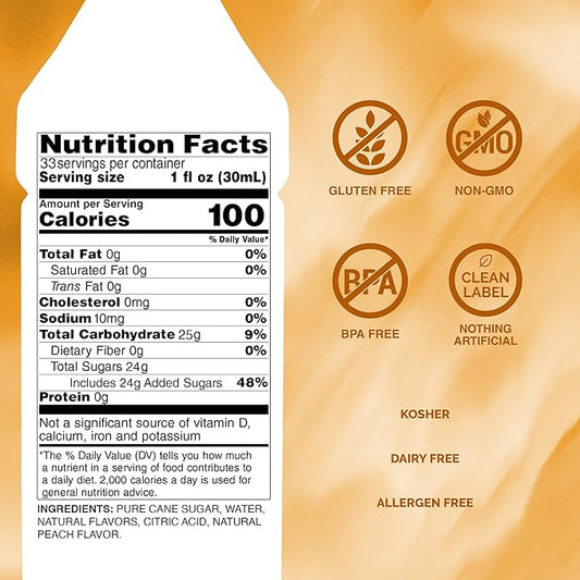 Monin - White Peach Syrup, Juicy Ripe Peach Flavor, Perfect for Cocktails, Mocktails, Iced Teas, & Smoothies, Gluten-Free, Non-GMO (1 Liter)