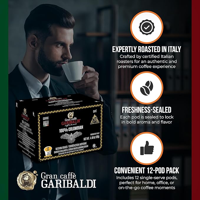 Caffè Garibaldi Colombian Decaf Coffee Pods, Single-Serve Capsules for Keurig K-Cup Brewers, Single Serve Cups with 100% Arabica Blend for Coffee Makers, 72 Count Recyclable Pods - Medium Roast