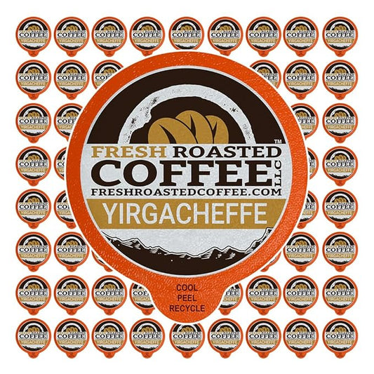 Fresh Roasted Coffee, Ethiopian Yirgacheffe Kochere, Medium Roast, 72 Pods for K Cup Brewers