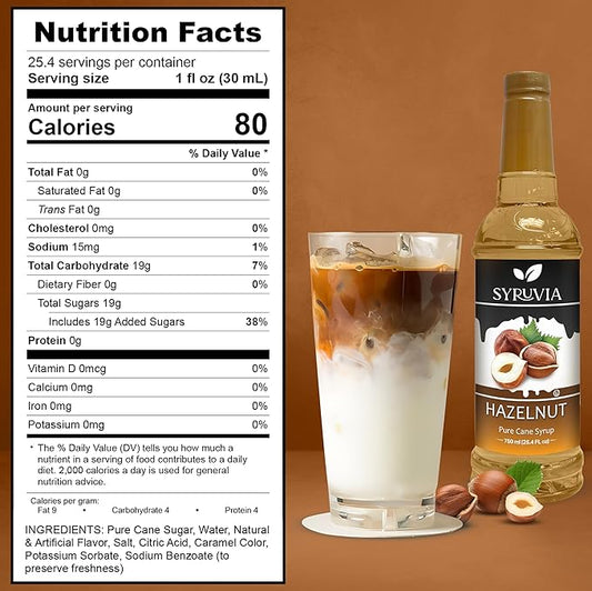 Syruvia Hazelnut Syrup for Coffee 25.4 fl oz Hazelnut Flavored Coffee Syrup