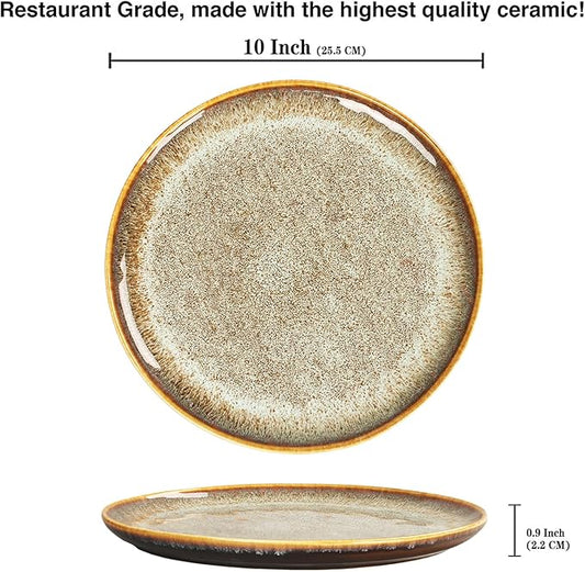 Ceramic Dinner Plates Dish Set,Set of 4,for Lunch snacks -Microwave Oven & Dishwasher Safe,Scratch Resistant,Dinnerware Kitchen Porcelain Serving Dishes 10 Inch Round