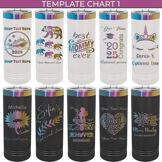 Personalized Skinny Tumbler with Lid and Straw by iProductsUS, 22oz Rainbow Stainless Steel Engraved Custom Cup with Name Text, Customized Mothers Day Gifts for Mom, Her, Christmas, Birthday (Prism)