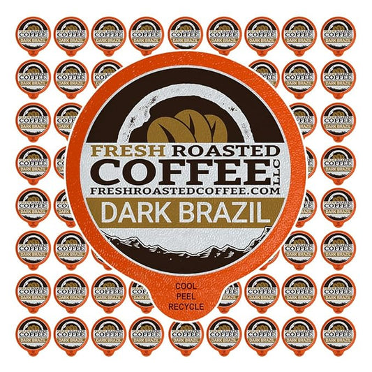 Fresh Roasted Coffee, Dark Brazil, Med-Dark Roast, 72 Pods for K Cup Brewers