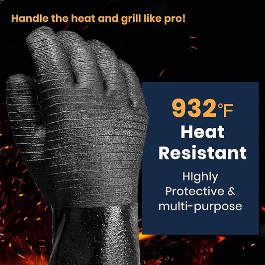 GEEKHOM 18-Inch Heat Resistant Gloves 932°F for BBQ Grilling, Waterproof Long Sleeve Anti-Slip Cooking Gloves – Textured Grip Protection