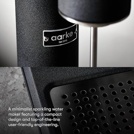 Aarke Carbonator lll with CO2 Cylinder, Sparkling & Carbonation Water Machine, Stainless Steel with PET BPA-Free Reusable Bottle Volume 1L/34 fl oz (Matte Black)