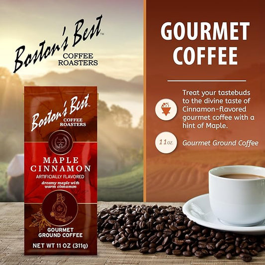 Boston’s Best Coffee - Maple Cinnamon Flavored Delicious Gourmet Premium Ground Coffee, 11 oz. / 311 g Coffee Bag