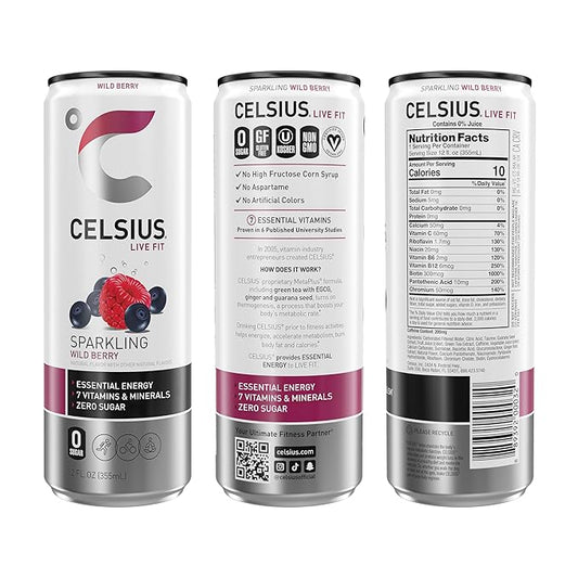CELSIUS Sparkling Wild Berry, Functional Essential Energy Drink 12 Fl Oz (Pack of 12)