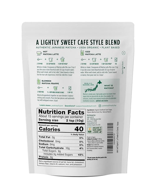 Jade Leaf Matcha Organic Premium Ceremonial Grade Matcha Green Tea Powder - Japanese - Culinary, Ingredient, Ceremonial Barista Teahouse, Latte, Collagen, 5.3 Ounce (Pack of 1), Vanilla Matcha Latte