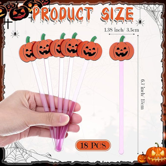 Remerry 18 Pcs Halloween Swizzle Sticks 6.7 Inches Halloween Reusable Stir Sticks Acrylic Drink Stirrers Pumpkin Cocktail Coffee Stirrers Bulk for Coffee Bar Cocktail Milk Party Decor(Pumpkin)