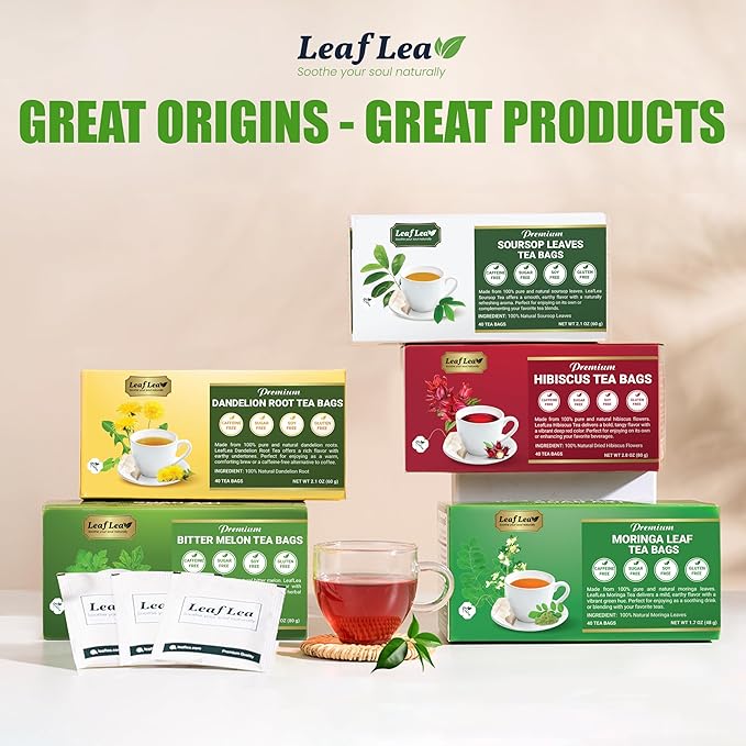 LeafLea Moringa Tea, 120 Fresh-Sealed Tea Bags, Premium Herbal Blend from 100% Natural Moringa Leaves, Supports Digestion & Immune Health, Caffeine-Free, Sugar-Free, Vegan, Non-GMO