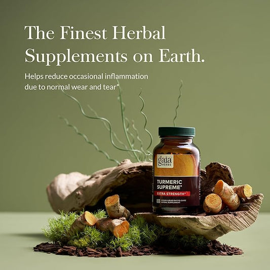 Gaia Herbs Turmeric Supreme Extra Strength - Supports Occasional Swelling from Normal Wear & Tear - with Turmeric Curcumin & Black Pepper - 120 Vegan Liquid Phyto-Capsules (Up to 120-Day Supply)