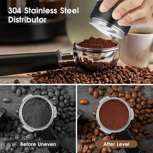 51mm Espresso Accessories Kit, Espresso Distribution Tool, Spring Loaded Calibrated Tamper and Dosing Funnel Set, Coffee Distributor Leveler Fits 51 mm Espresso Machines and Portafilters