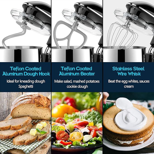 HOWORK 8.5QT Stand Mixer, 660W 6+P Speed Tilt-Head, Electric Kitchen Mixer With Dishwasher-Safe Dough Hook, Beater, Wire Whip & Pouring Shield (8.5 QT, Black)