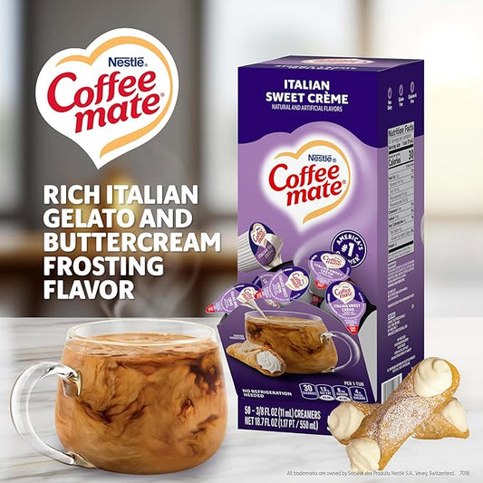 Nestle Coffee mate Coffee Creamer, Italian Sweet Creme, Liquid Creamer Singles, Non Dairy, No Refrigeration, 0.375 fl oz Tubs (Pack of 200)