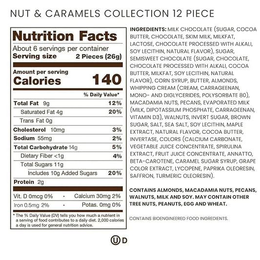 Ethel M Chocolates Premium Nuts & Caramels Collection Chocolate Gift Box, Milk & Dark Chocolate Candy Assortment, 12 Pieces of Creamy, Smooth and Rich Chocolate Gems