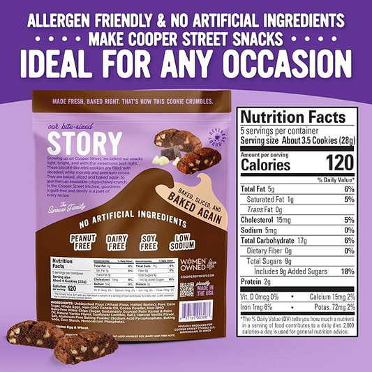 COOPER STREET Twice Baked Brownie Chocolate Biscotti Cookies - Crispy Mini Biscotti Cookies Ideal with Coffee - Traditional Low Calorie Italian Snacks - Kosher, Dairy, Peanut & Soy Free (6 Pack)