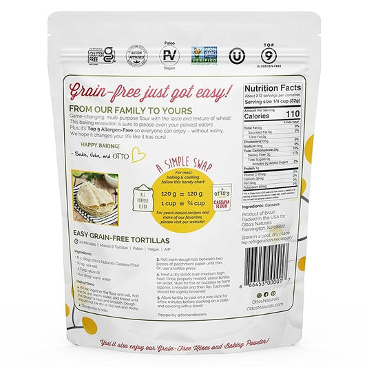 Otto's Naturals Multi-Purpose Cassava Flour, Non-GMO, Gluten-Free, Grain, Nut and Gum-Free, 1-to-1 Wheat Alternative, Paleo, AIP, 15 lb