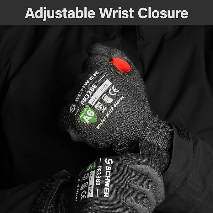 FreezeGuard Winter Work Gloves for Men and Women, ANSI A6 Cut Resistant Gloves With Super Grip, Freezer Glove for Work, Touchscreen, Thermal Insulated, Non PFAS, PR3388, Black Knight (L, 2 Pairs)