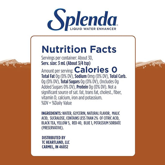 SPLENDA Liquid Water Enhancer Drops, Sugar Free, Zero Calorie, Natural Flavor, Concentrated Drink Mix, 3.11 Fl Oz Each Bottle (Sweet Tea, 2 Pack)