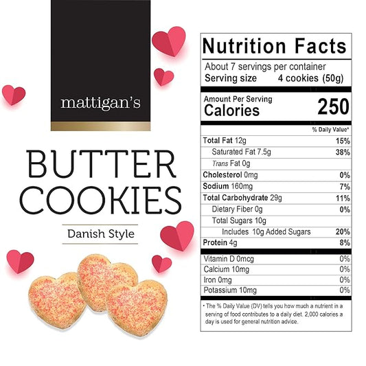 Mattigan's Pink Heart Butter Cookies Danish Style Cookie, 12 Oz Tin 2-Pack, Gourmet Gifts for Birthday, Special Occasions, Assorted Cookie Dessert Sweets, Two Reusable Metal Tin