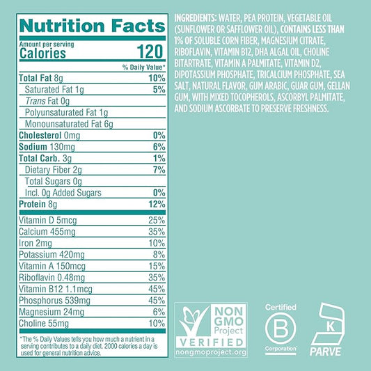 Ripple Kids Unsweetened Plant Based Milk | Pediatrician Recommended | 8g Pea Protein | Shelf Stable | Vegan & Non GMO Certififed | Dairy, Soy, Nut, Gluten, and Lactose Free | 8 Fl Oz (Pack of 12)