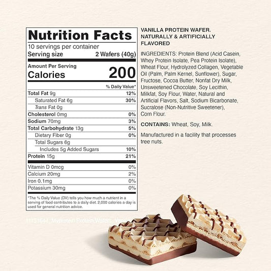 Myprotein Protein Bars, Crispy Protein Wafers, 15g High Protein Snacks, Box of 10 Vanilla Wafers Packs, Milk & Whey Protein Isolate, Light & Crunchy