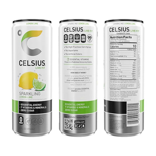CELSIUS Sparkling Lemon Lime, Sugar Free Energy Drink, 12 Fl Oz (Pack of 12)