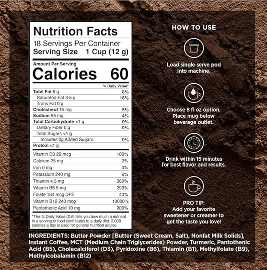 VitaCup Keto Max Dark Roast Coffee Pods, Ketosis & Energy, Butter, MCT Oil, Turmeric, B Vitamins, D3, All-In-One Keto Recyclable Single Serve Pod Compatible w/Keurig K-Cup Brewers,72 Ct