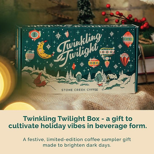 Stone Creek Coffee Twinkling Twilight Box (Dark, Medium, and Light Roast, 8 Oz) – Whole Bean Coffee Sampler, Holiday Limited-Edition Gift Set, Juicy, Balanced and Bold Roasted Coffee Beans