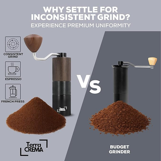 Manual Coffee Grinder With Stainless Steel Burr – Hand Coffee Grinder for Espresso Pour Over and French Press – Travel-Ready Design With Carry Case Brush and Blower