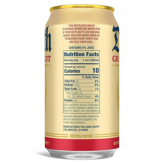Liquid Death, Grave Fruit, Grapefruit-Flavored Sparkling Water, 12-Pack (12oz Cans), Low Sugar, Huge Flavor & No Artificial Sweeteners
