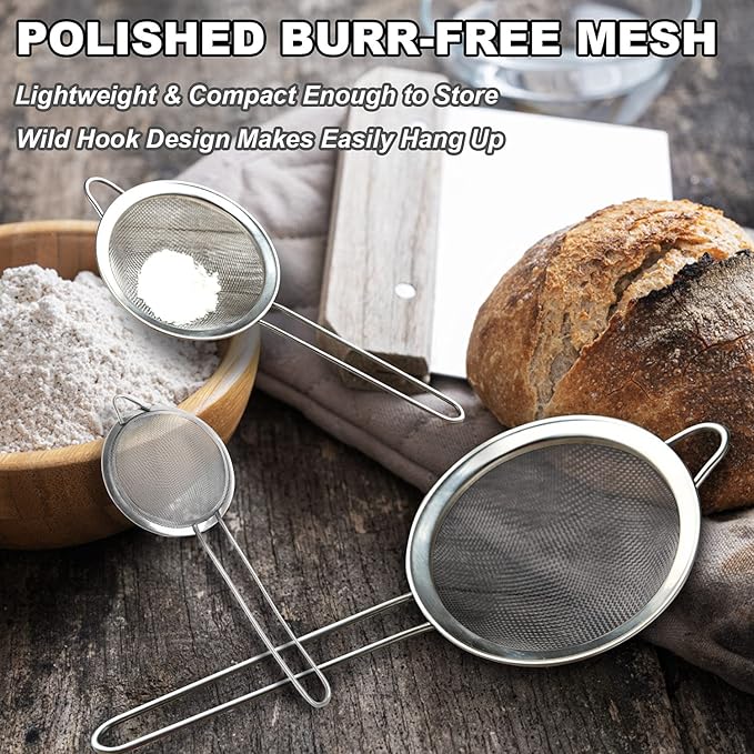 Anaeat Fine Mesh Strainers - Premium Stainless Steel Colander Sieve Sifters, with Durable Mesh and Sturdy Handle, Excellent for Sifting Dry ingredients, Flour, Pastas, Rice, Tea (4.73")