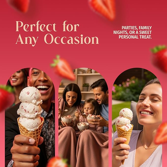 Triple Scoop - Premium Strawberry Ice Cream Mix For Ice Cream Maker. Simple, Easy, Delicious. From Gourmet Mix To Maker in 5 Minutes, Makes 2 Creamy Quarts, Made in USA (1 Pack, Strawberry)