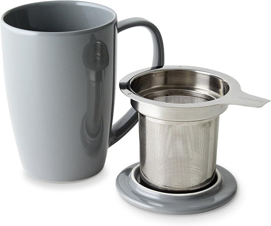 FORLIFE Curve Tall Tea Mug with Infuser and Lid 15 ounces, Gray