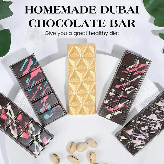 1 Pc Chocolate Bar Mold Deep Dubai Stuffed Silicone Molds for Filling Knafeh Pistachio Chocolate Bar and Wax Melts Rectangle Thick Candy Bar Molds Break Apart (10 Snap)