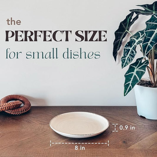 Mora Ceramic Helix Swirl Salad Plates Set of 6, 8in Spiral Porcelain Dish for Kitchen, Small Dinner, Lunch, Appetizer, Dessert, etc - Dishwasher, Microwave, Freezer, Oven Safe Dishware - Snowy White