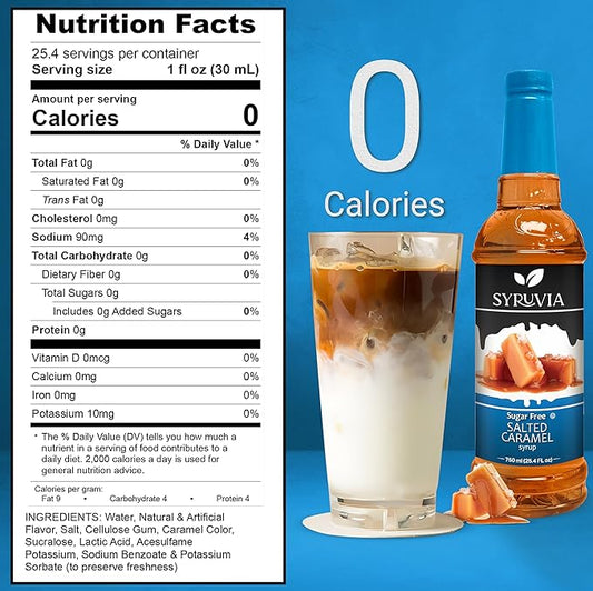 Syruvia Sugar Free Coffee Syrup, Salted Caramel Flavored Syrup for Drinks, Lattes, and Desserts – 25.4 fl oz, With Pump