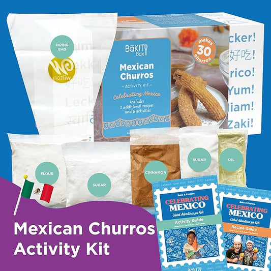 BāKIT Box Churros Baking Kit for Kids, Authentic Mexican Dessert with Printed Recipe & Activity Guide, Fun STEM Learning Gift for Ages 5–12, Homeschool & Family Cooking Set