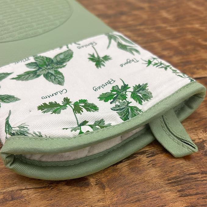 Delaney Silicone Oven Mitts Set - Extra Long, Heat Resistant Kitchen Gloves, Non-Slip Holders for BBQ, Baking, Cooking Essentials, Sage & Herbs, Kitchen Decor, Oven Gloves, New Home Gifts