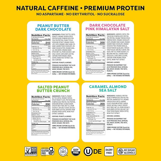 Quantum Energy Square: Energy Bar with Caffeine & 10g Protein. Delicious Healthy Snack On The Go. (Vegan, Gluten-free, Soy-free, Dairy-free) (Variety 8-Pack)