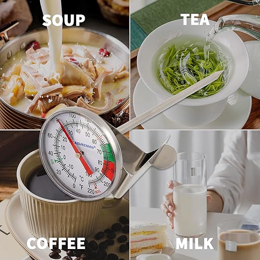 MEASUREMAN Instand Read 2” Dial 0~220℉/℃,Milk Thermometer,Milk Foam,Coffee Drinks Thermometer(2Pack)