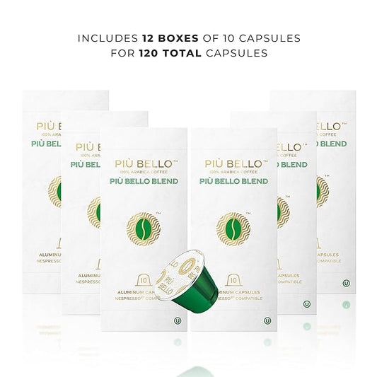 Piu Bello Blend Espresso Coffee Pods for Nespresso Original Machines – Compatible Capsules Pack – Rich & Balanced Taste – Strong Italian Espresso Flavor – Kosher Certified (120 Count, Single Flavor)