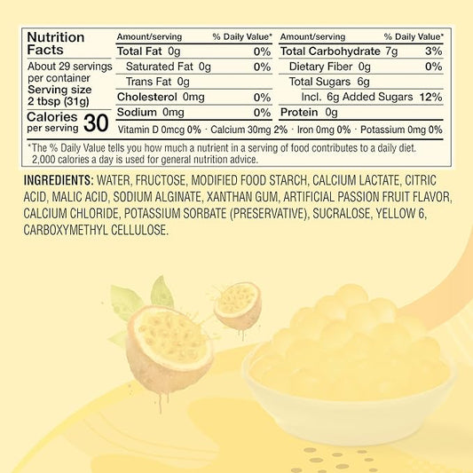 J WAY Bursting Popping Passion Fruit Boba Pearls, Passion Fruit Syrup, Non-Dairy, Fat-Free Popping Tapioca Boba for Beverages, Sweets, Ice Cream (2LB, 1 Pack)