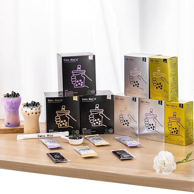 Boba Moo X Premium Boba Tea Kit With Taro Milk Tea Flavor - Only 5,000 Kits Yearly, Small Batch Bubble Tea Kit With Boba Tapioca Pearls, Exceptional Taste & Chewiness, Vegan, Lactose-Free, 10 Servings
