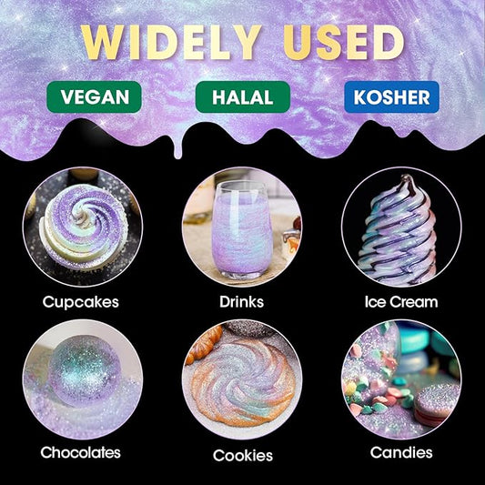 NiHome Edible Food-Grade Glitter Powder Glimmer Luster Dust Metallic Fancy Food Decorating Sprinkle Glimmery Dust for Drink Beverage Cake Bakery Vegan Allergen-Free (Iridescent Purple, 0.35oz/10g)