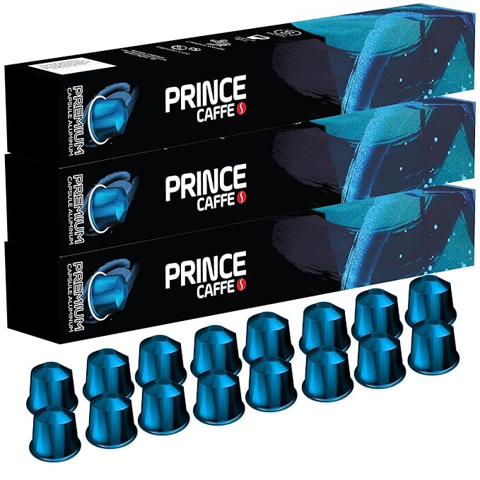 Prince Caffe Espresso Pods β Premium Intensity 8, Medium-Dark Roast, The Espresso Coffee Pods Are Compatible with Nespresso Original Line Machines, 30 Count (3 x 10 Capsules) Premium Quality Coffee Capsules.